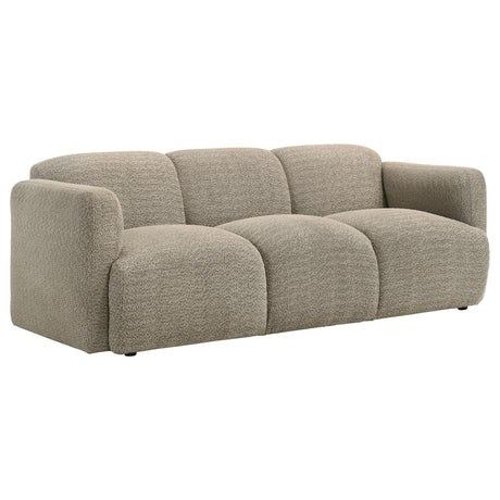 Dorset brown fabric upholstered sofa front angle view