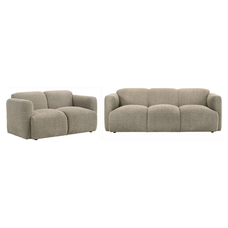 Main view of Dorset brown upholstered sofa and loveseat set