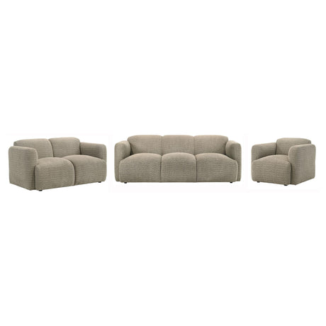main view of Dorset 3-piece upholstered sofa and loveseat set in brown