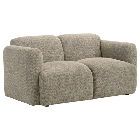 Dorset brown fabric upholstered loveseat front view
