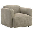 Dorset brown fabric upholstered round track arm accent chair front view