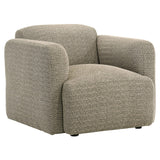 Dorset brown fabric upholstered round track arm accent chair front view