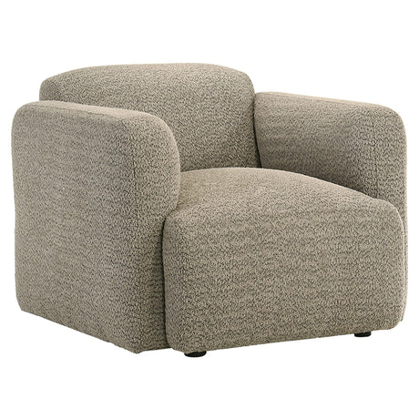 Dorset brown fabric upholstered round track arm accent chair front view