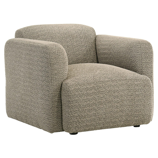 Dorset brown fabric upholstered round track arm accent chair front view