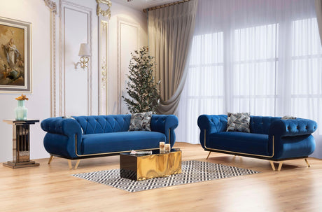 Lily Navy Velvet Sofa and Loveseat set main front view
