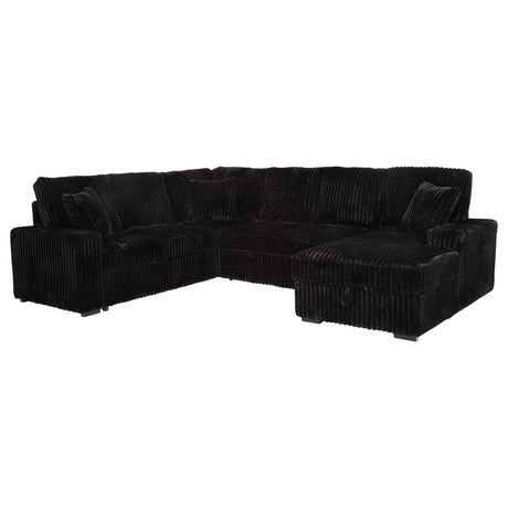 Devonshire black fabric sleeper sectional sofa with storage chaise front view