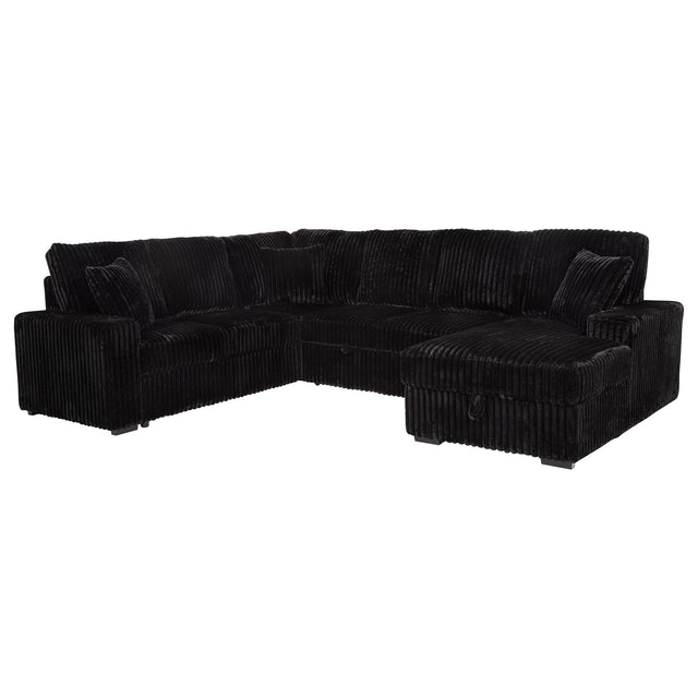 Devonshire black fabric sleeper sectional sofa with storage chaise front view