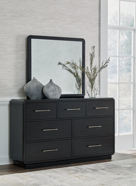 Rowanbeck Black Dresser and Mirror front angle