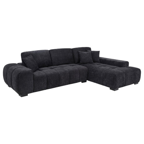 Octavia sectional sofa black fabric upholstery, front view