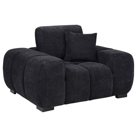 Octavia black fabric upholstered accent chair wide track arms front view