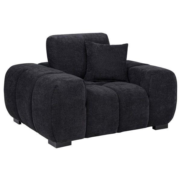 Octavia black fabric upholstered accent chair wide track arms front view