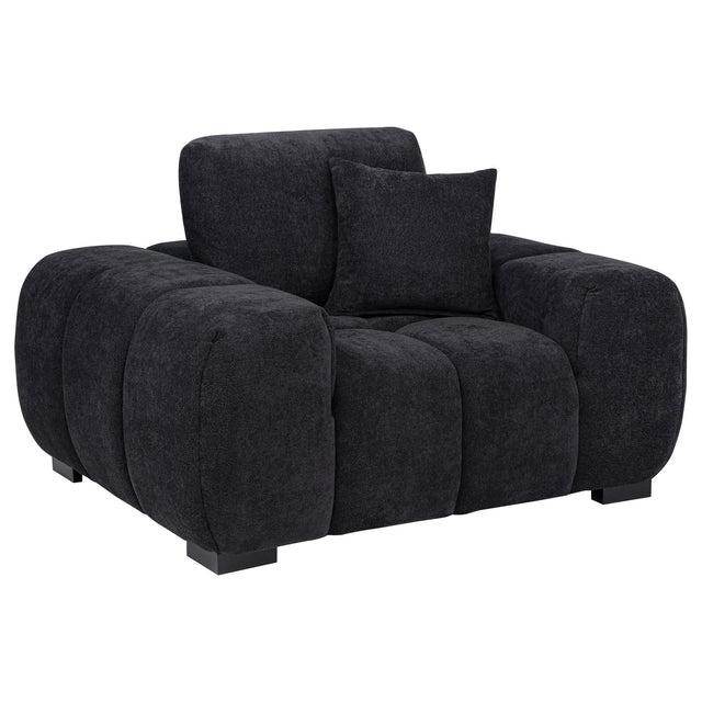 Octavia black fabric upholstered accent chair wide track arms front view