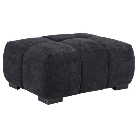 Octavia black fabric rectangular upholstered ottoman front angle
