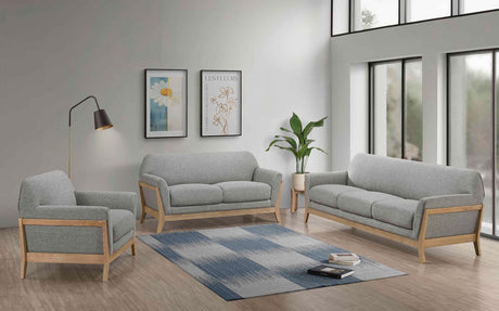 Main view of Vaughn 3-piece grey fabric upholstered sofa and loveseat set