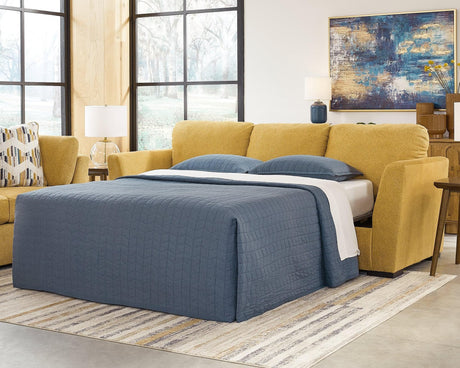 Keerwick Sunflower Chenille Queen Sofa Sleeper front view with cushions