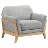 Vaughn grey fabric upholstered flared arm accent chair front view