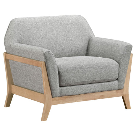 Vaughn grey fabric upholstered flared arm accent chair front view