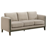 Islington taupe fabric upholstered panel arm sofa main view