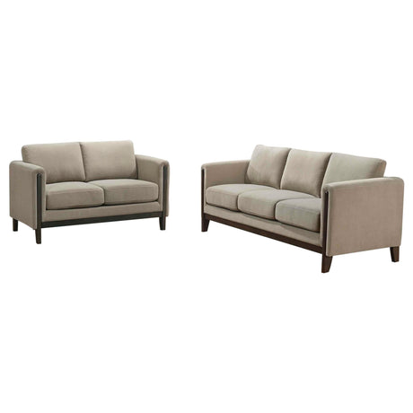 Islington 2-piece taupe upholstered sofa set front view