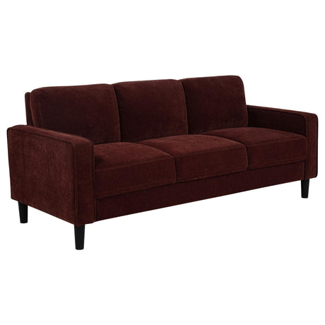 Ruth 77-inch Rust Red Fabric Upholstered Track Arm Sofa main view