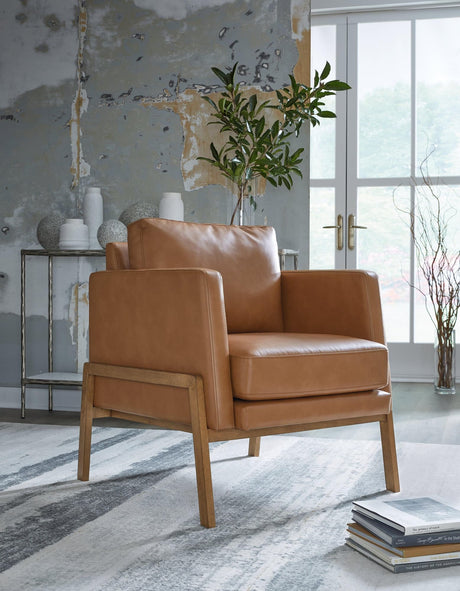 Numund caramel faux leather accent chair front view