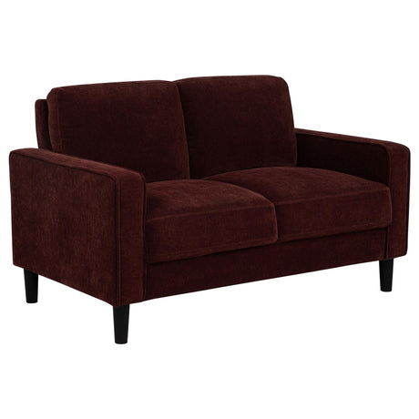 Ruth rust red fabric loveseat front view