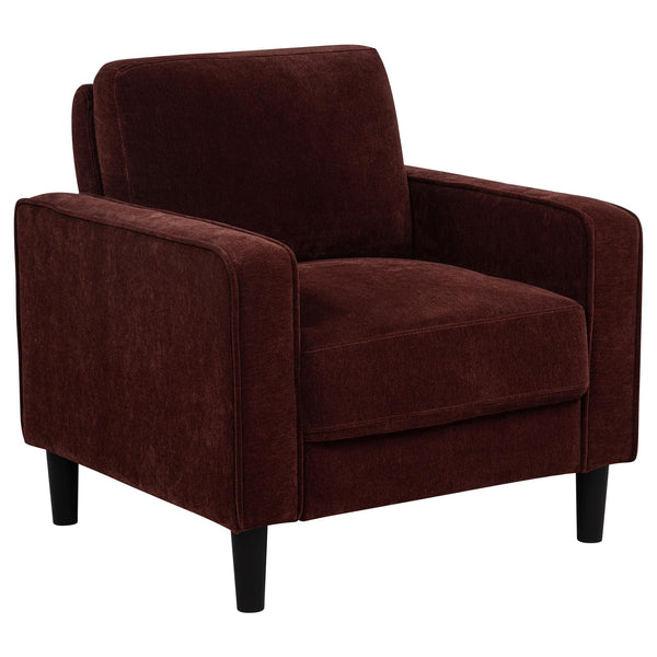 Ruth accent chair in rust red fabric, front angle