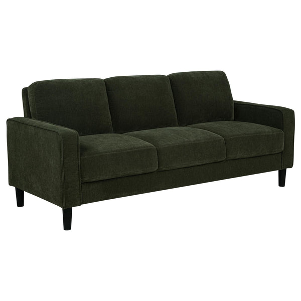 Ruth 77-inch fabric upholstered sofa in matcha green, front view