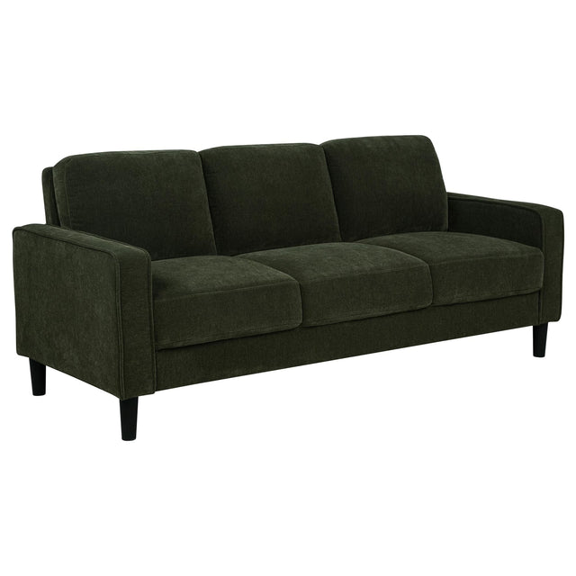 Ruth 77-inch fabric upholstered sofa in matcha green, front view
