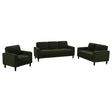 Ruth 3-piece fabric upholstered track arm sofa and loveseat set in matcha green