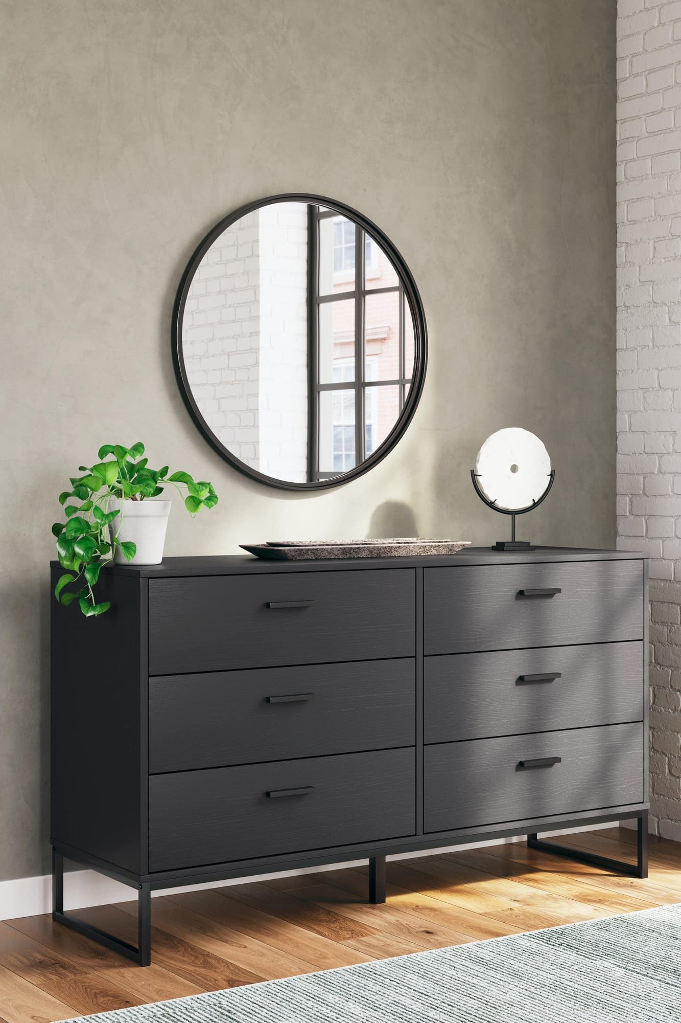 Socalle matte black dresser front view showing six drawers