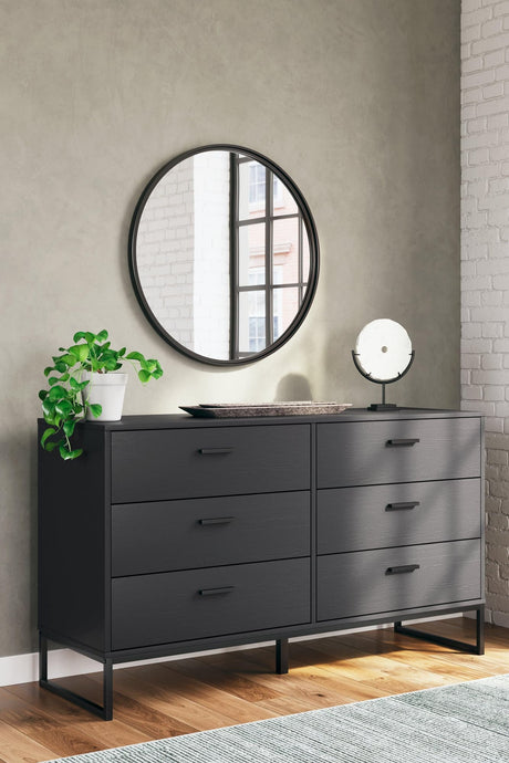Socalle matte black dresser front view showing six drawers
