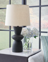 Scarbot Distressed Black Table Lamp Set of 2 - front view showing base and shade