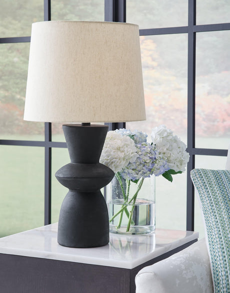 Scarbot Distressed Black Table Lamp Set of 2 - front view showing base and shade