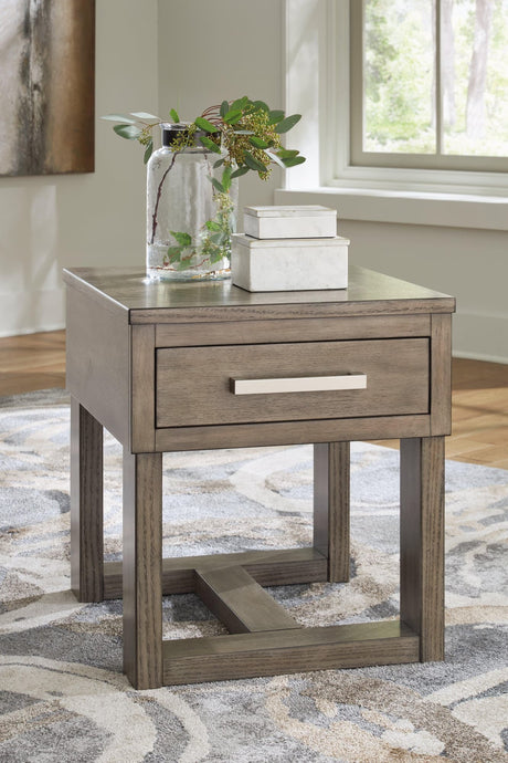 Loyaska Grayish Brown and White End Table front angle