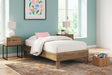 Deanlow Honey Twin Platform Bed front angle showing honey walnut finish