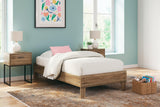Deanlow Honey Twin Platform Bed front angle showing honey walnut finish