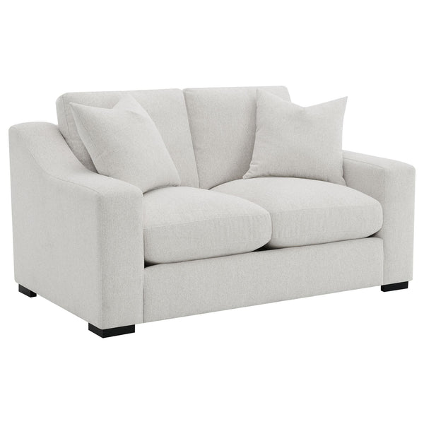 Ashlyn Sand Fabric Upholstered Track Arm Loveseat front view