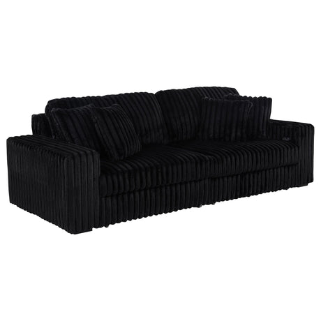 Jacana Black Corduroy Upholstered Dual Power Chaise Sofa front angle