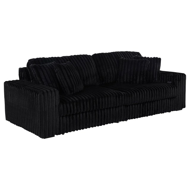 Jacana Black Corduroy Upholstered Dual Power Chaise Sofa front angle