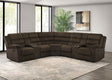 Atkinson reclining sectional sofa in chocolate corduroy front view