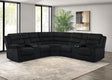 Atkinson black upholstered reclining sectional sofa front angle