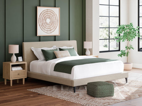 Cielden King Upholstered Bed in Soft Gray fabric front view