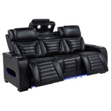 Zuma Black Faux Leather Dual Power Reclining LED Sofa front view