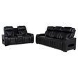 Zuma 2-piece black faux leather dual power reclining sofa set front view