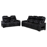 Zuma 2-piece black faux leather dual power reclining sofa set front view