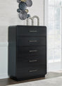 Rowanbeck black chest of drawers front view