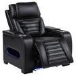 Zuma black faux leather dual power recliner with LED lighting front view