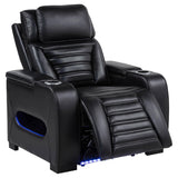Zuma black faux leather dual power recliner with LED lighting front view