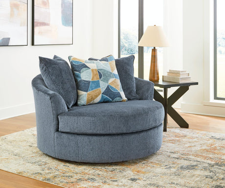 Maxon Place Navy Oversized Swivel Accent Chair angled view